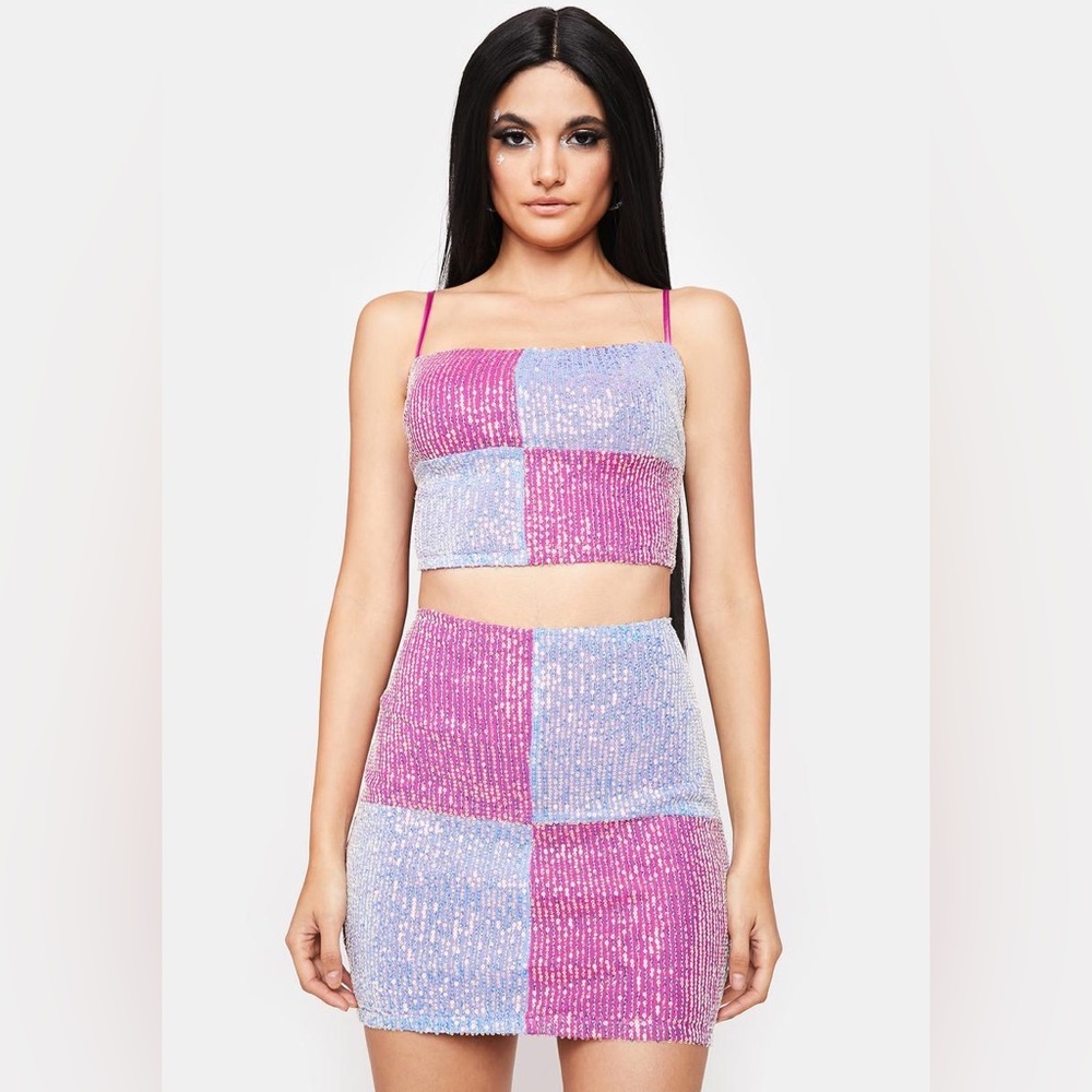 Blue Blush Sequin Skirt Set